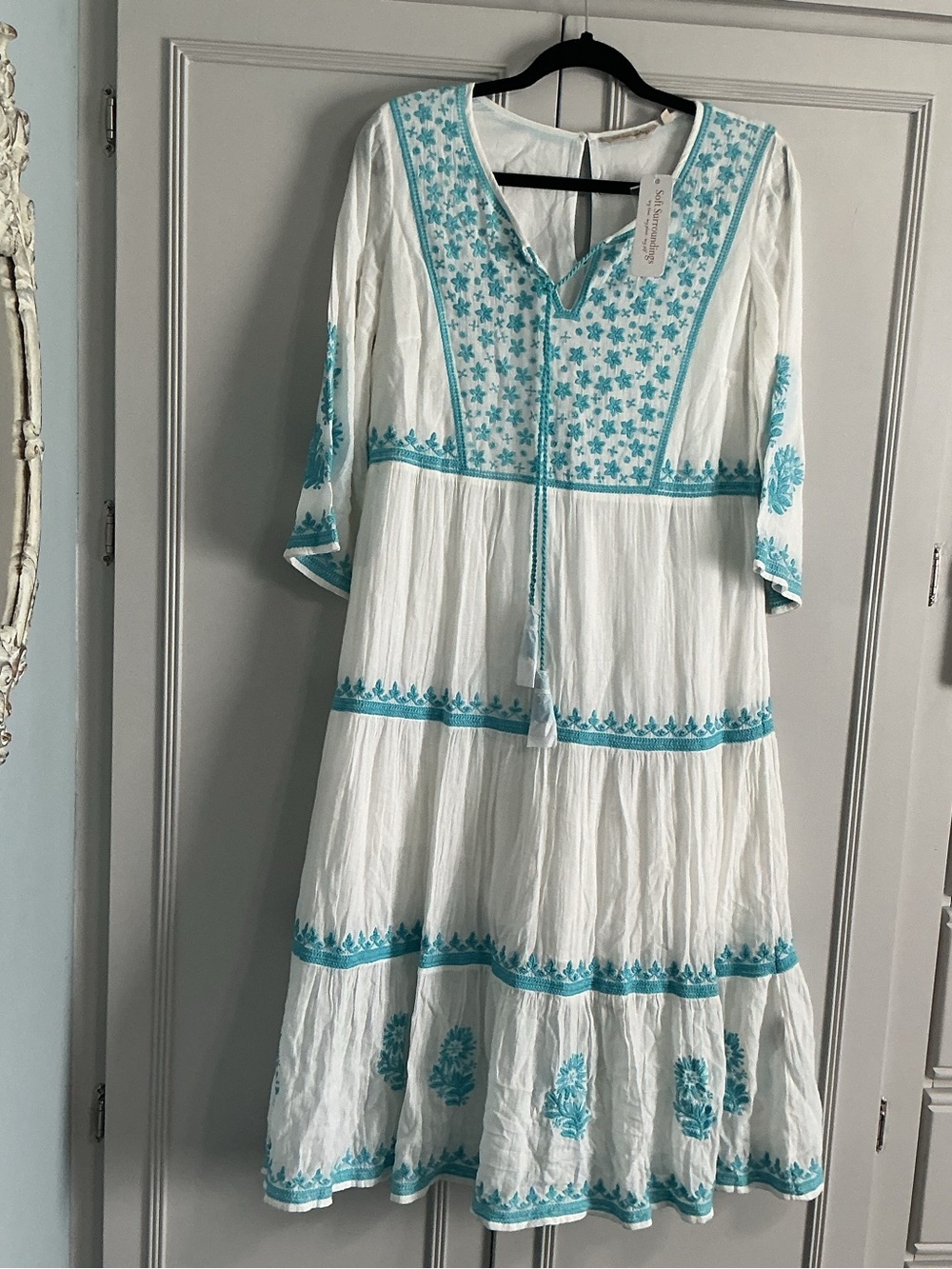 NWT SOFT SURROUNDINGS Embroidered Cotton JUNIPER Midi Dress S